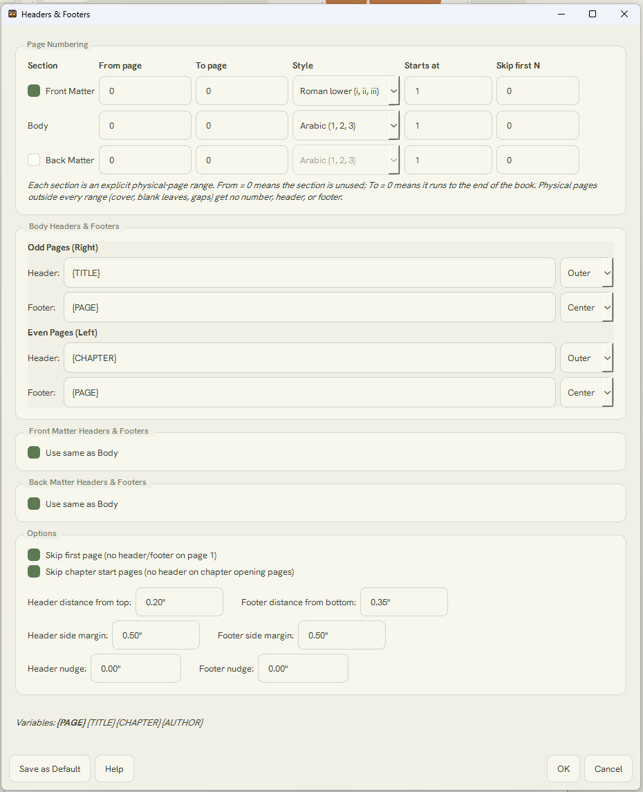 Header and footer control