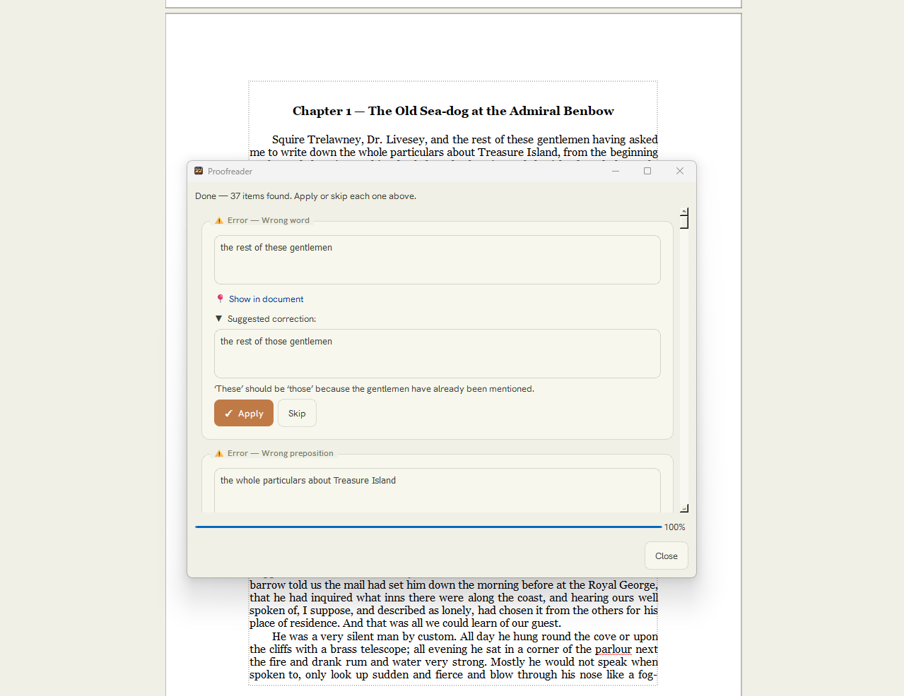 The Proofreader reviewing a chapter