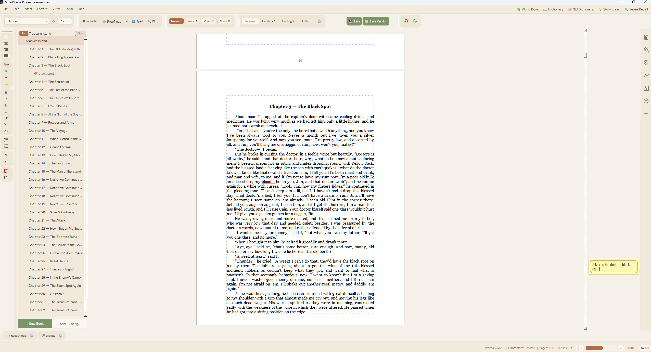 Margin sticky notes pinned beside the manuscript